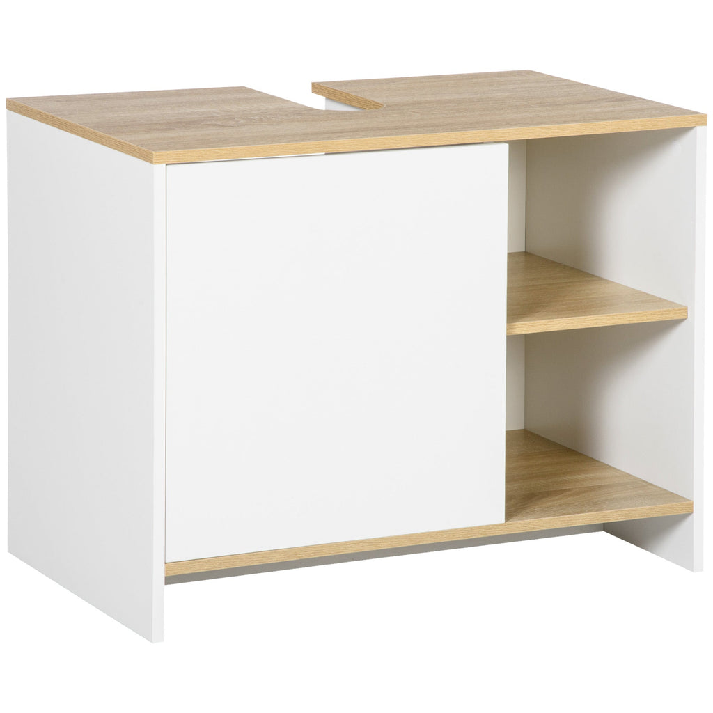 White with Wooden Top Bathroom Vanity | 77 x 45 x 60cm - Borgè