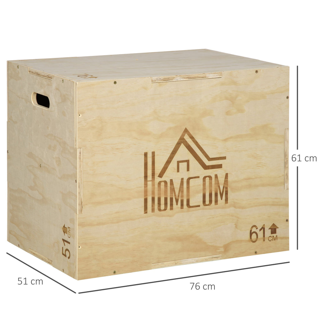 3-Height Wooden Plyo Box, Plyometric Jumping Box Capacity 120kg, 61x51x76cm - Borge' Group Limited