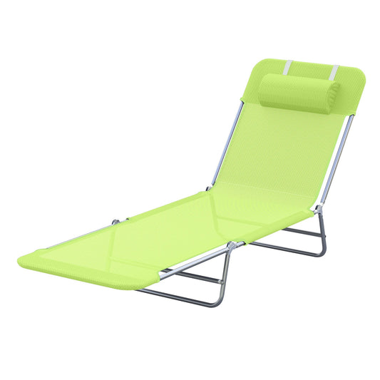 Outsunny folding sun bed with reclining back and pillow, 182x56x24.5cm - Borgè