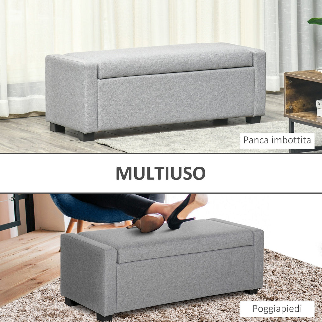 Ottoman Fabric Bench with Fabric Container Compartment, 120x50x44cm - Grey - Borgè