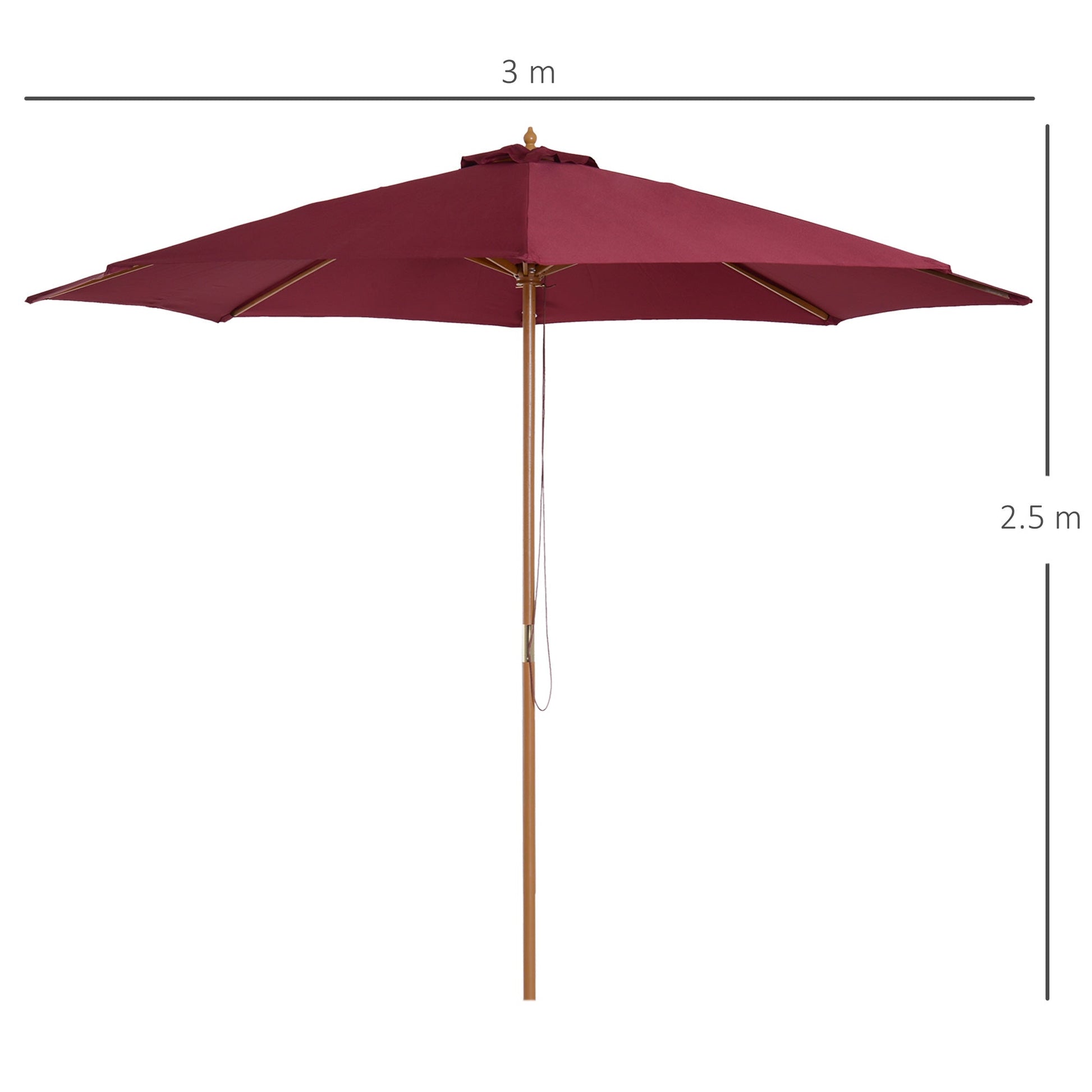 Outsunny umbrella garden parasol with double bamboo roof and polyester, red φ3x2.5m - Borgè