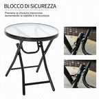 Folding Metal Garden Table, Small Garden Table with Glass Top and Safety Lock, Φ45x50cm Black - Borge' Group Limited