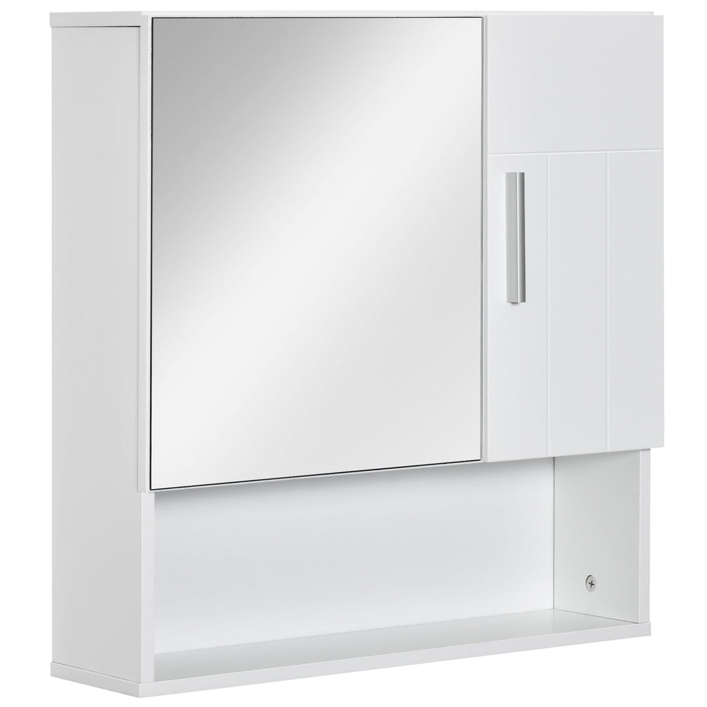 Kleankin Wooden Bathroom Mirror with 2 doors and open shelf, 54x15.2x55.3cm, White - Borgè