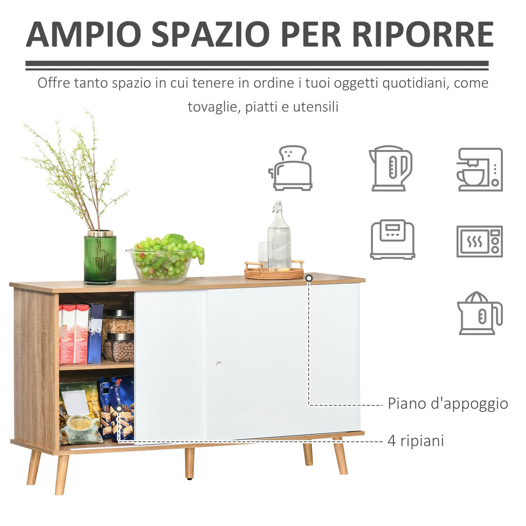 Mobile with adjustable shelves and sliding doors - white oak - Borgè