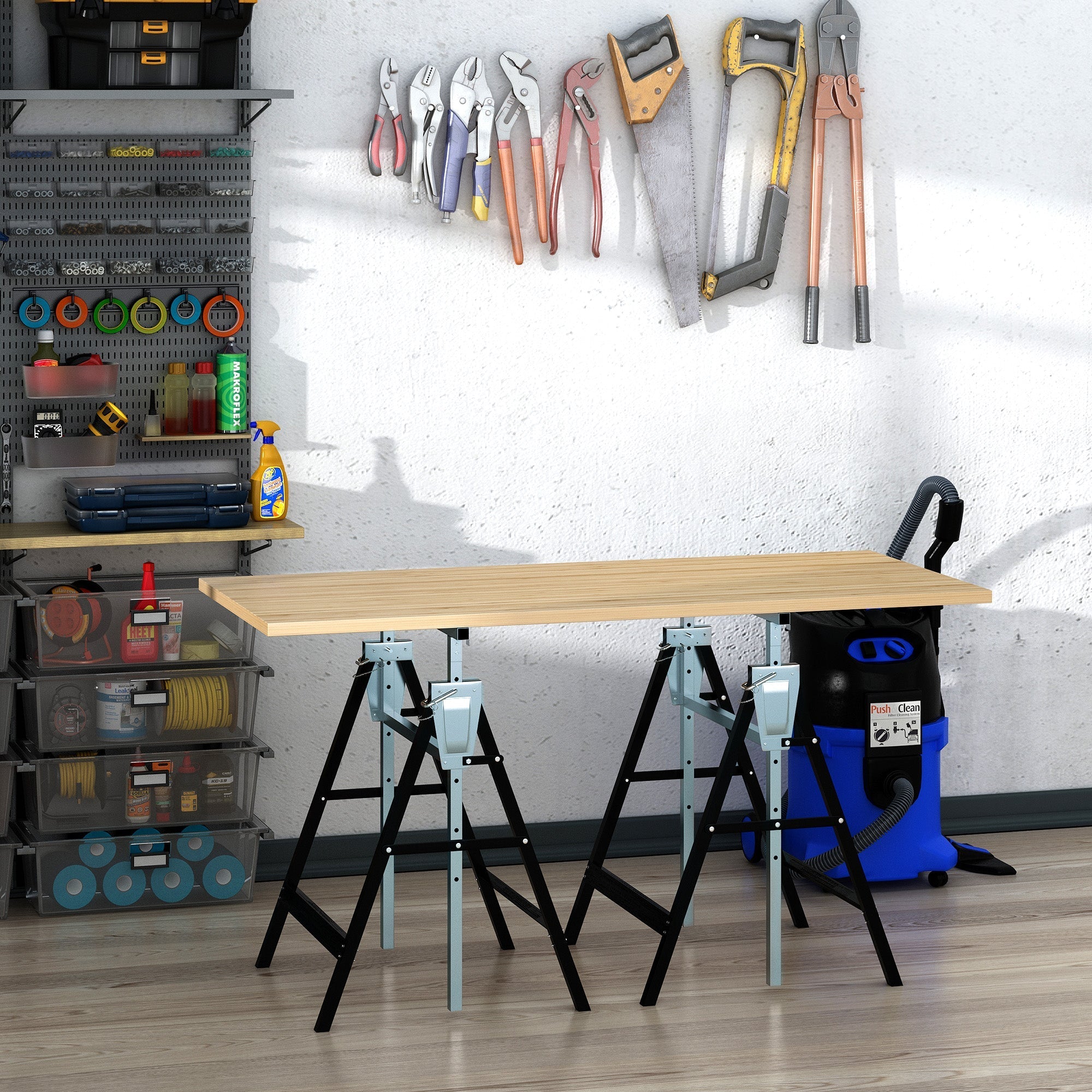 Set 2 Work Cavalllets Folding Telescopic Height Adjustable in steel pipes - Borgè