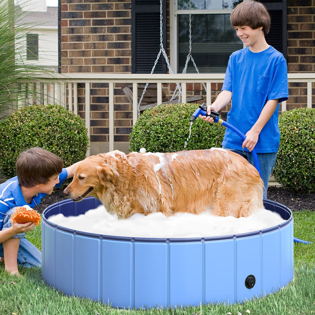 Foldable Plastic Dog Pool with Stable Edge for Pets, Blue, 120 x 30 cm (ØxH) - Borge' Group Limited
