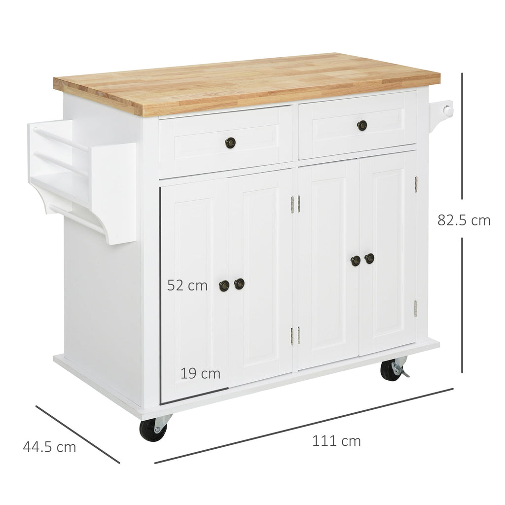 Kitchen Trolley spouses with drawers and wooden holders, 111x44.5x82.5cm, white - Borgè