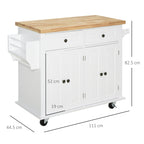 Kitchen Trolley spouses with drawers and wooden holders, 111x44.5x82.5cm, white - Borgè