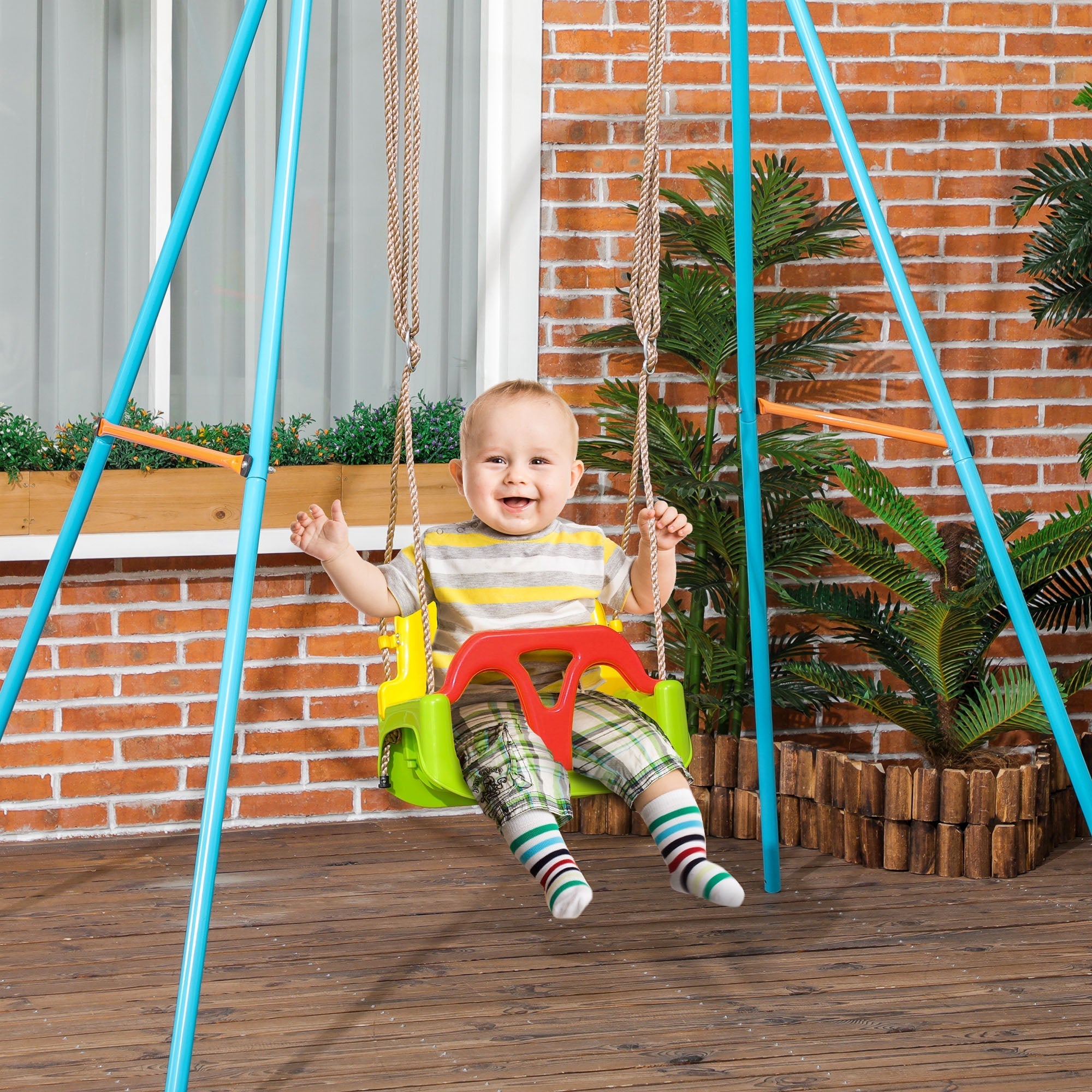 Outsunny swing for children 9-36 months in pp and pe with adjustable rope and belt, 42x33x120-180 cm - Borgè