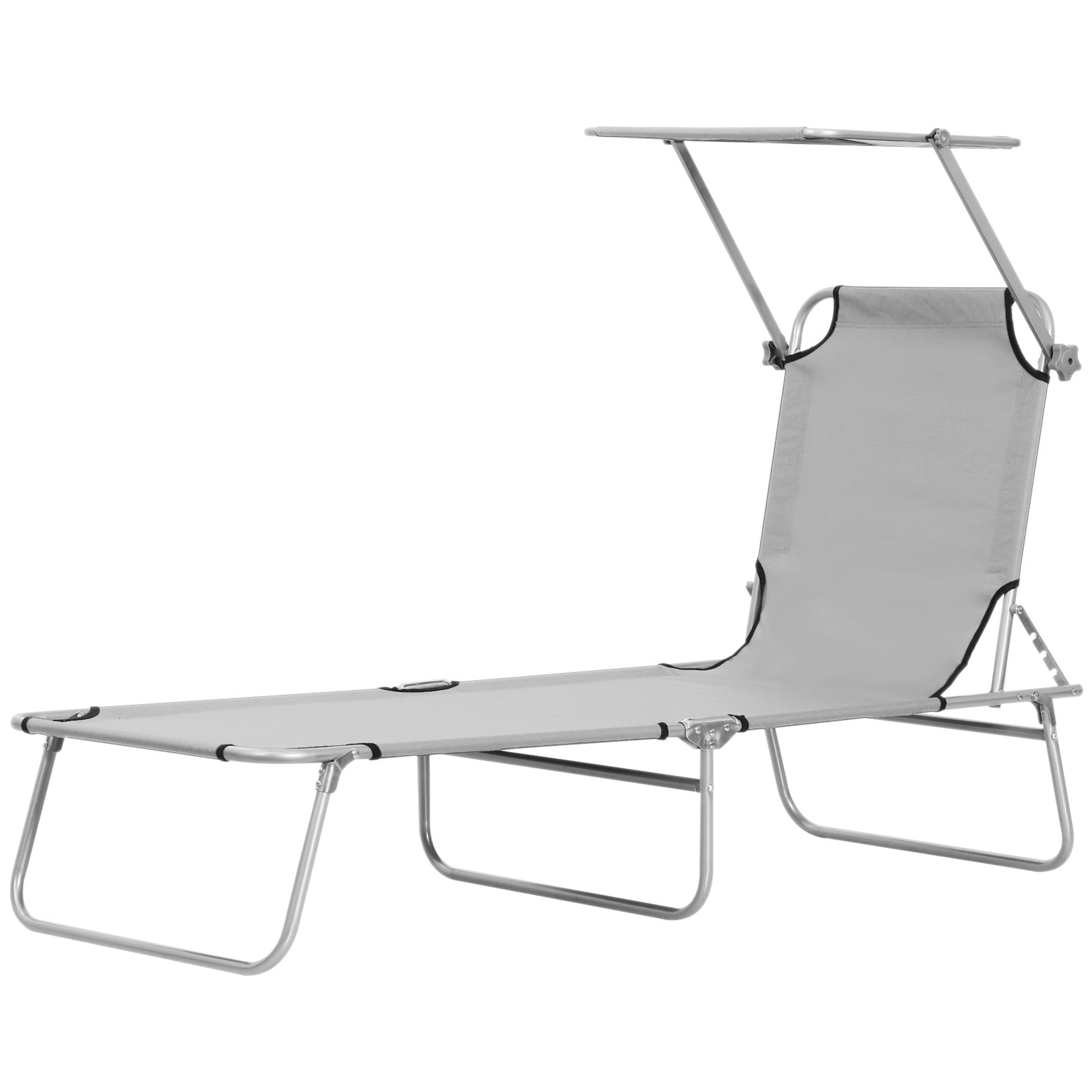 Outsunny folding garden deckchair with adjustable roof and backrest reclining at 4 levels, light gray - Borgè