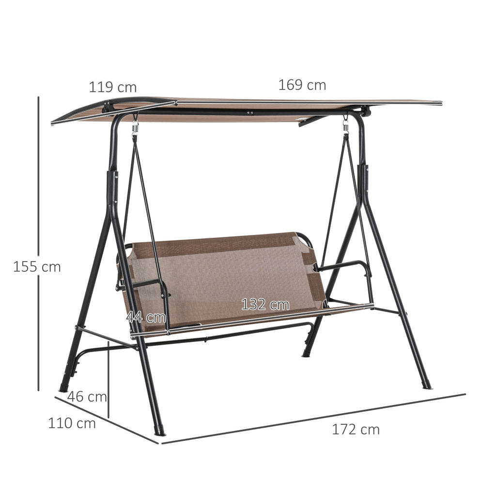 LOUISIANA | 3 Seater Garden Swing Terrace with Adjustable Canopy in Metal and Texteline 172x110x155cm Brown - Borge' Group Limited