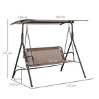 LOUISIANA | 3 Seater Garden Swing Terrace with Adjustable Canopy in Metal and Texteline 172x110x155cm Brown - Borge' Group Limited