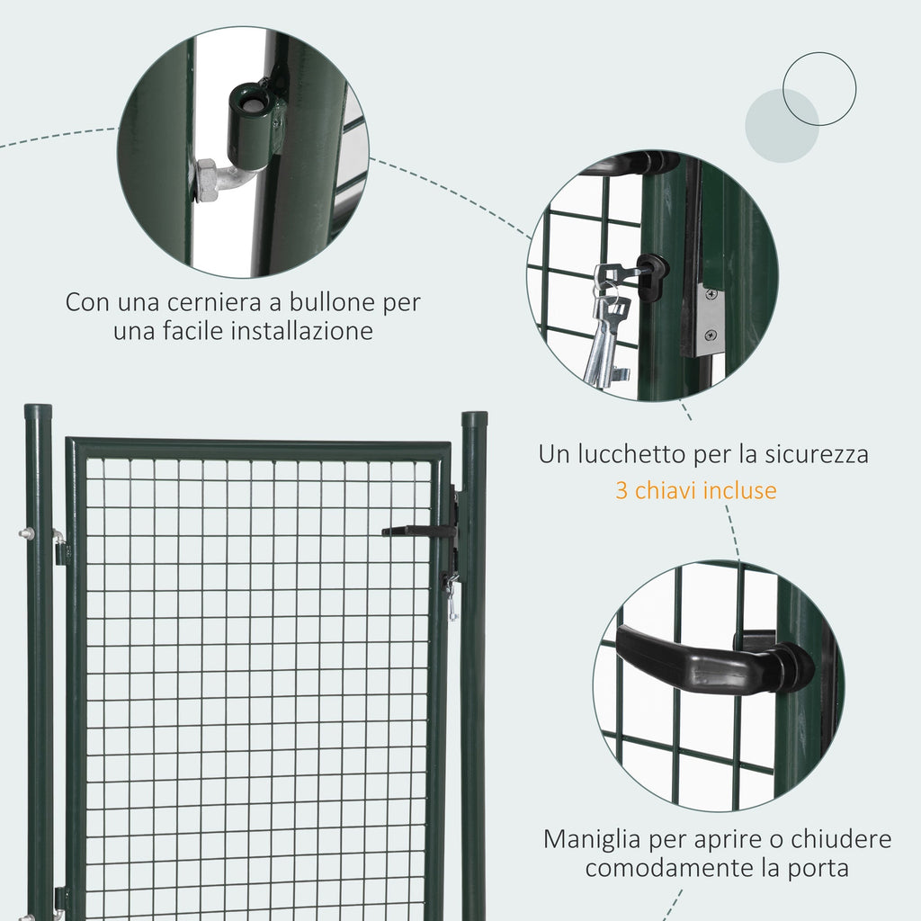 Garden gate in steel with lock and 3 keys, 97x150cm, green - Borge' Group Limited
