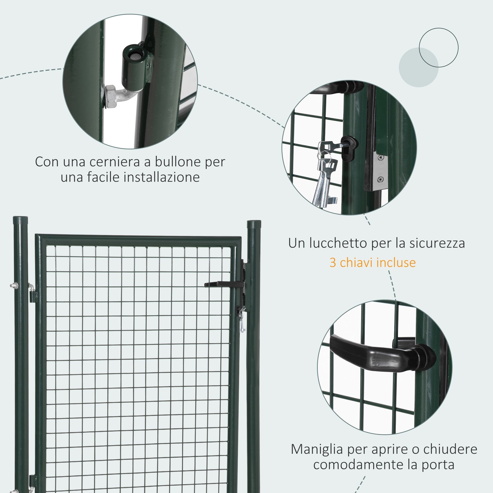 Garden gate in steel with lock and 3 keys, 97x150cm, green - Borge' Group Limited