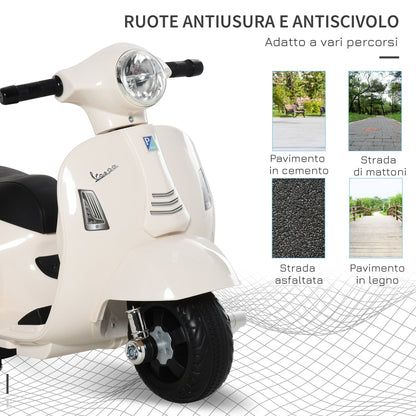 electric motorcycle for children with official Vespa 6v battery license, headlights and horn, for children of 18-36 months, white, 66.5x38x52cm - Borgè