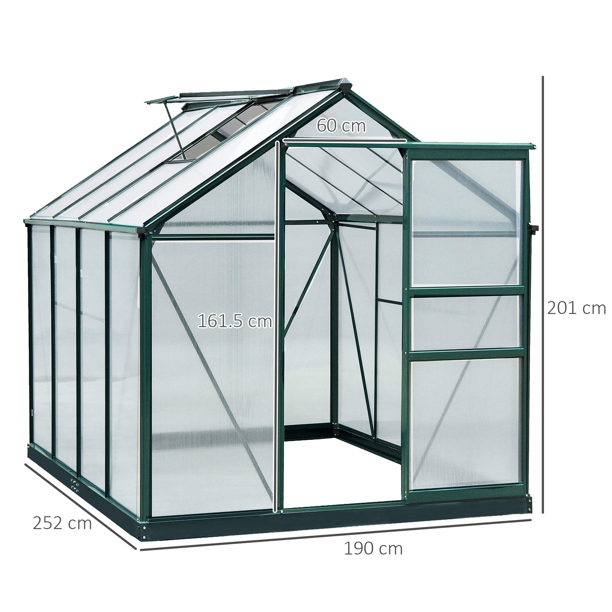 Outsunny Anti-UV Polycarbonate Garden Greenhouse with Window and Sliding Door, 190x252x201cm - Borgè