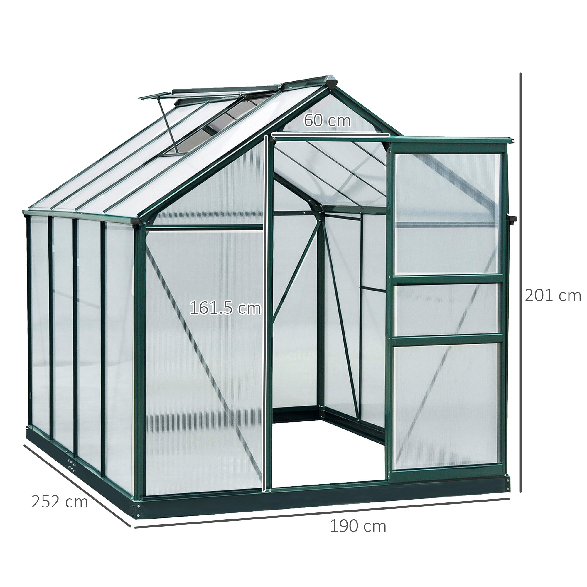 Anti-UV Polycarbonate Garden Greenhouse with Window and Sliding Door, 190x252x201cm - Borge' Group Limited