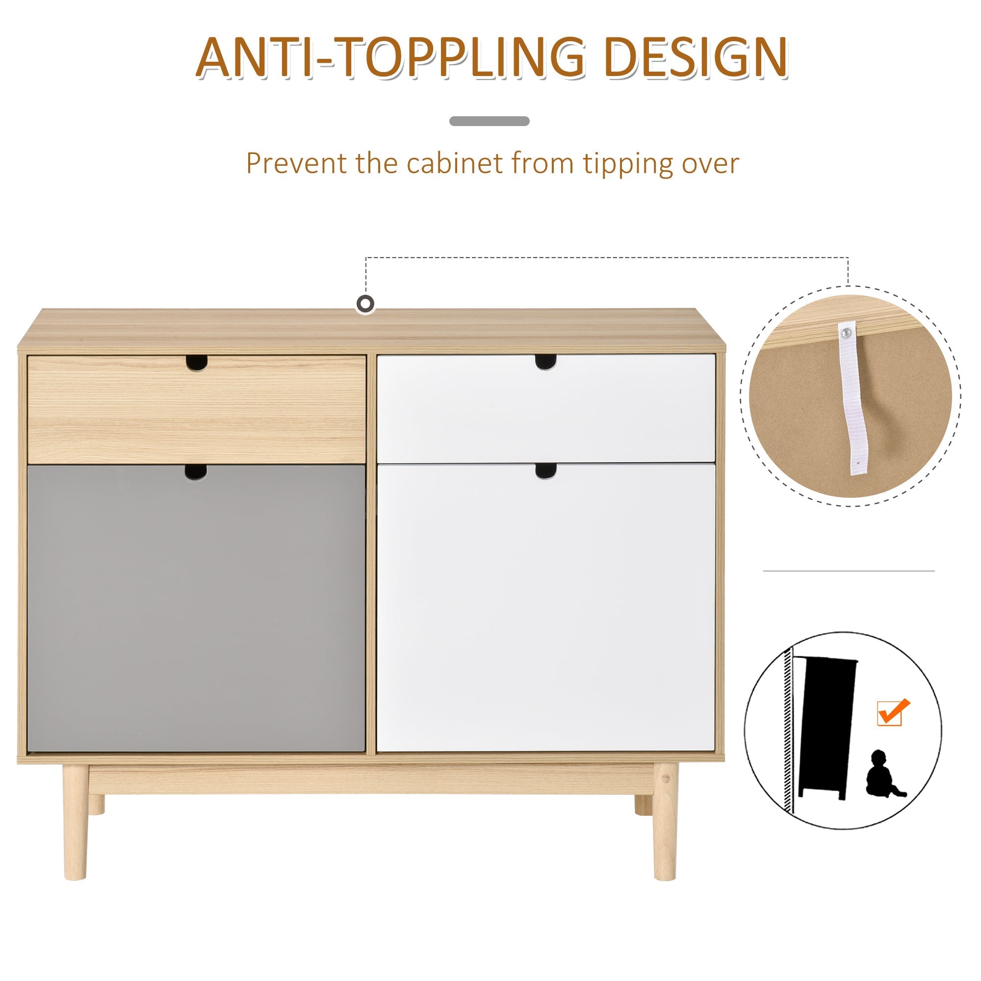 Multiuse Multiuse Nordic style, two -room cabinet with kitchen drawers and entrance, 100x40x79.5cm, multicolor - Borgè