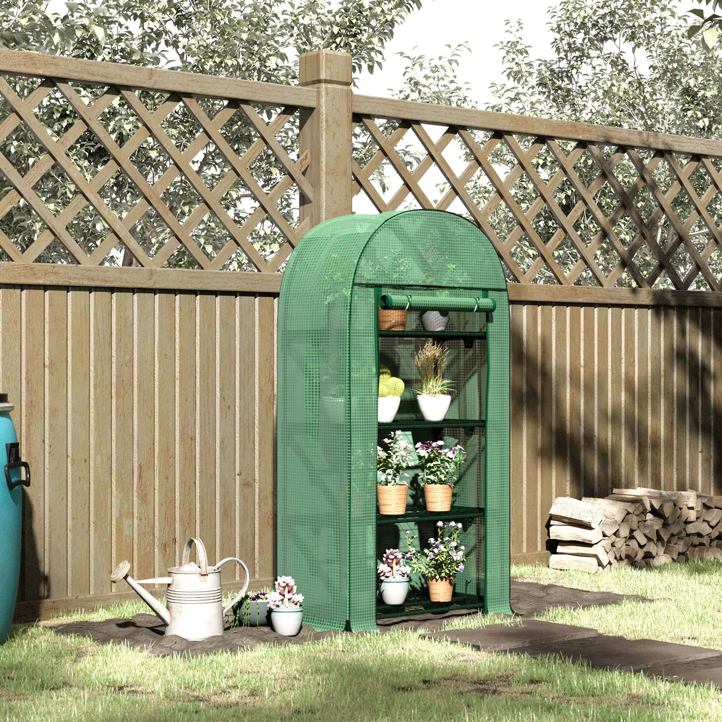 Outsunny Garden greenhouse with metal shelves, pear coverage and roller rack 80x49x160cm, green - Borgè