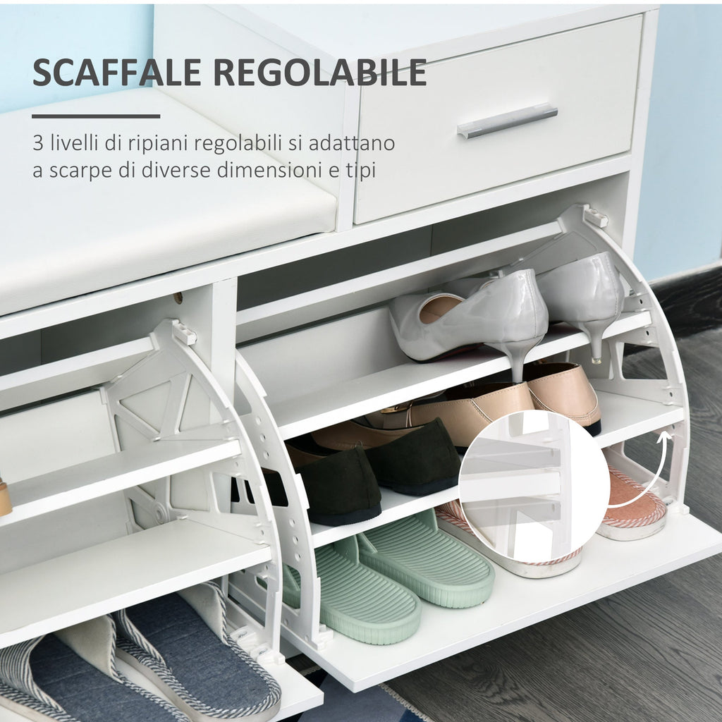 Homcom Scarpascarpe SCUSCARPE MODERN DESIGN 12 PAIA OF SHIP SHIPS WITH ENTRANCE IN ENTRANCE IN SLACED WOOD WOOD 94.5 x 57 x 30 cm white - Borgè