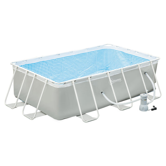 Outsunny Garden Pool With Filter pump, 340x215x80cm, Grey - Borgè