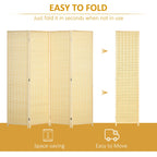Indoor 4-Panel Folding Indoor Screen Height 180cm, Wood and Bamboo Boho Style, Natural Colour - Borgè