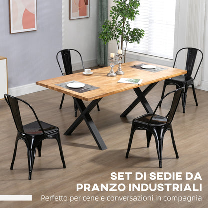 Homcom sets of 4 stainless steel industrial style kitchen chairs, 53x45x85cm, black - Borgè