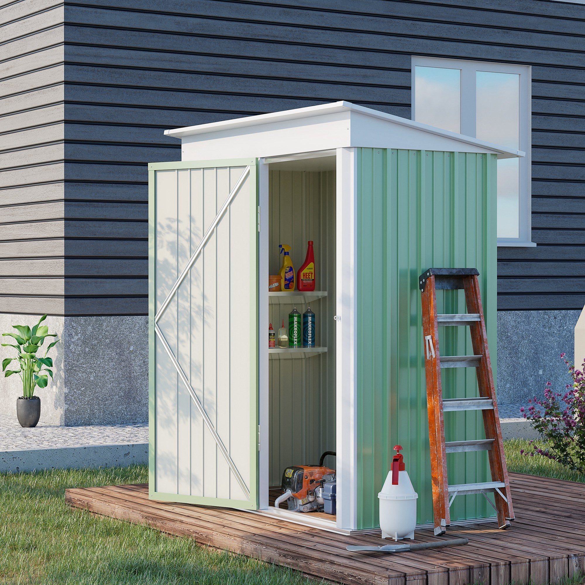 Steel Garden Shed with Lockable Door, 161x95x163/181cm, Green - Borge' Group Limited