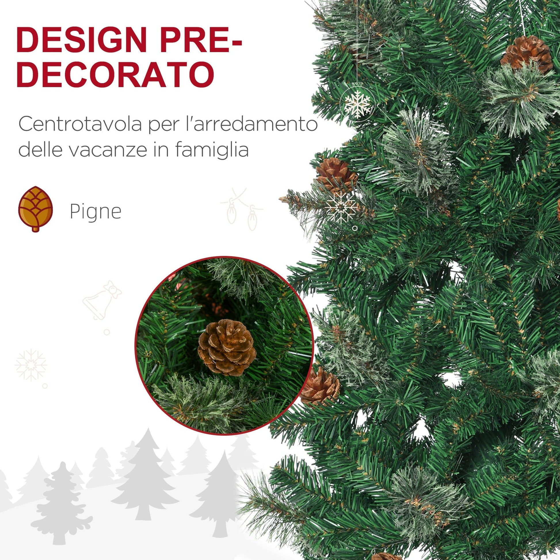 Christmas Tree with decorative Pine Cones | 195cm - Borgè