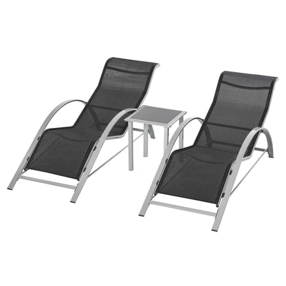 Outsunny set 2 garden deckchair and glass table, sunbathing with black breathable fabric - Borgè