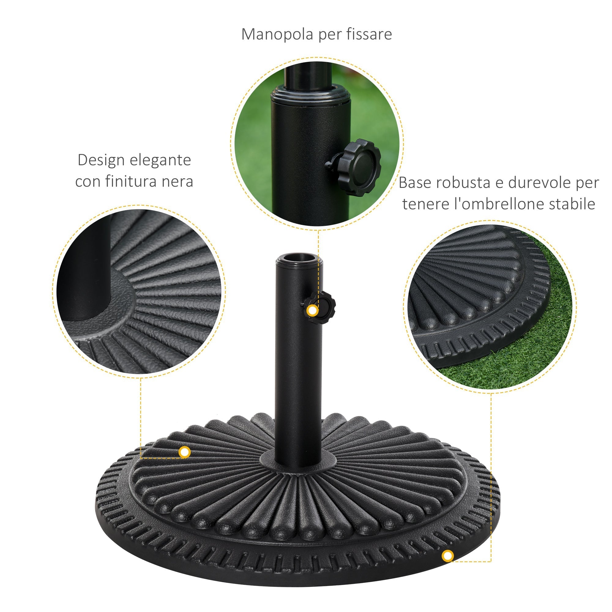 14kg HDPE Round Umbrella Base for Ф35-38-48mm Poles, Ø49x32A cm, Black - Borge' Group Limited