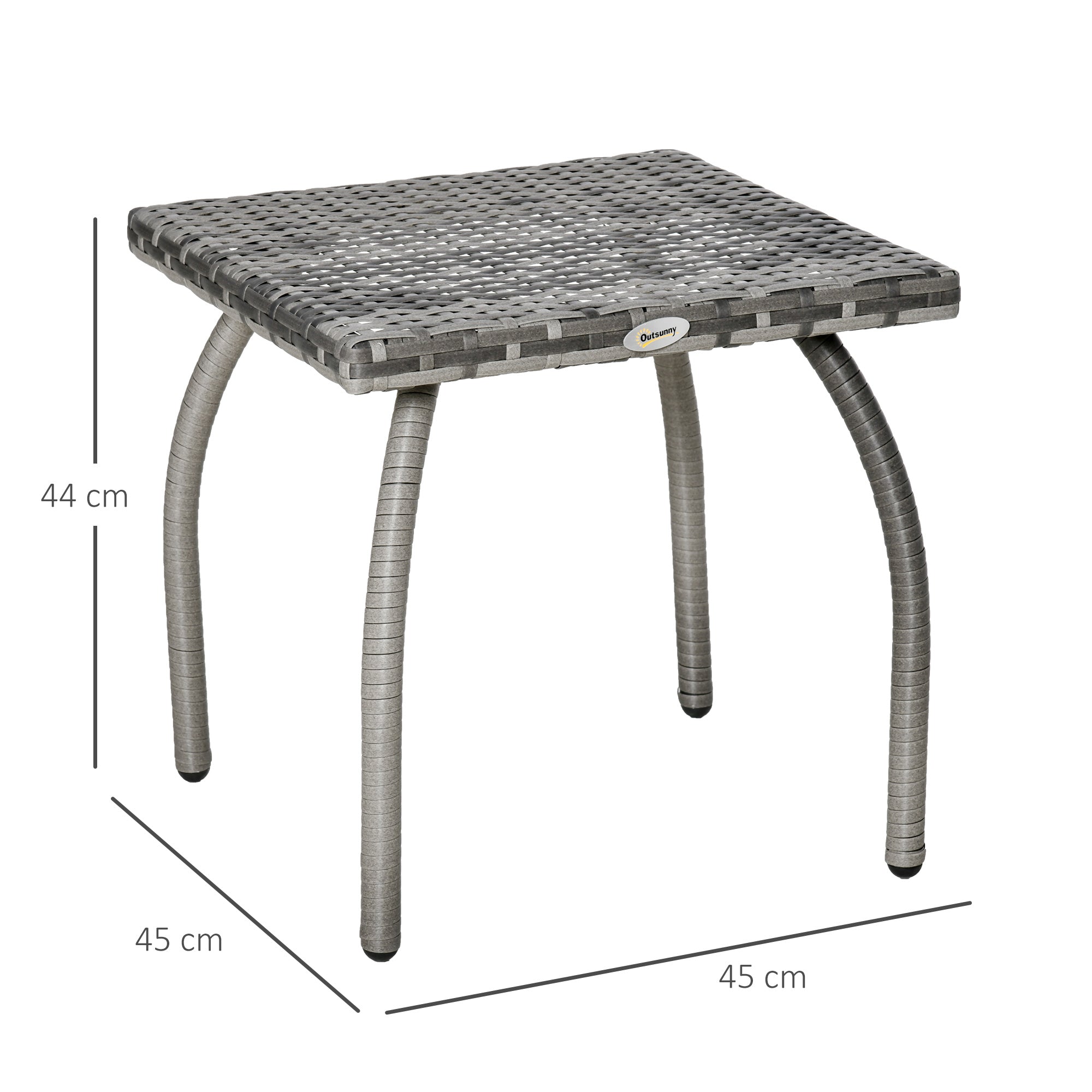 Synthetic Rattan Coffee Table, Small Outdoor Coffee Table, for Garden, Terrace Waterproof Grey 45x45x44cm - Borge' Group Limited