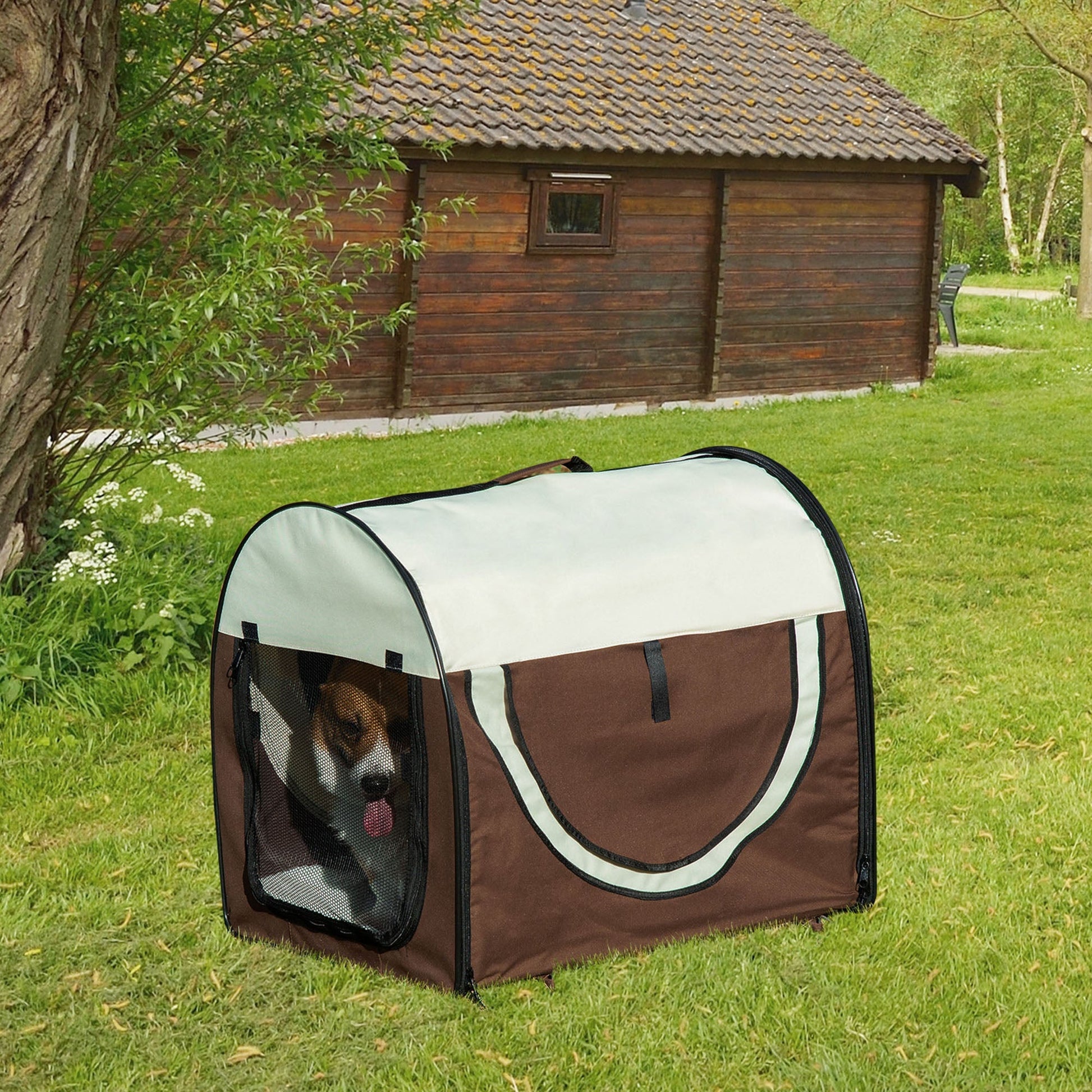 Pawhut transports for dogs and cats folding with door and windows on the net, oxford and steel fabric, 70x51x59cm brown - Borgè