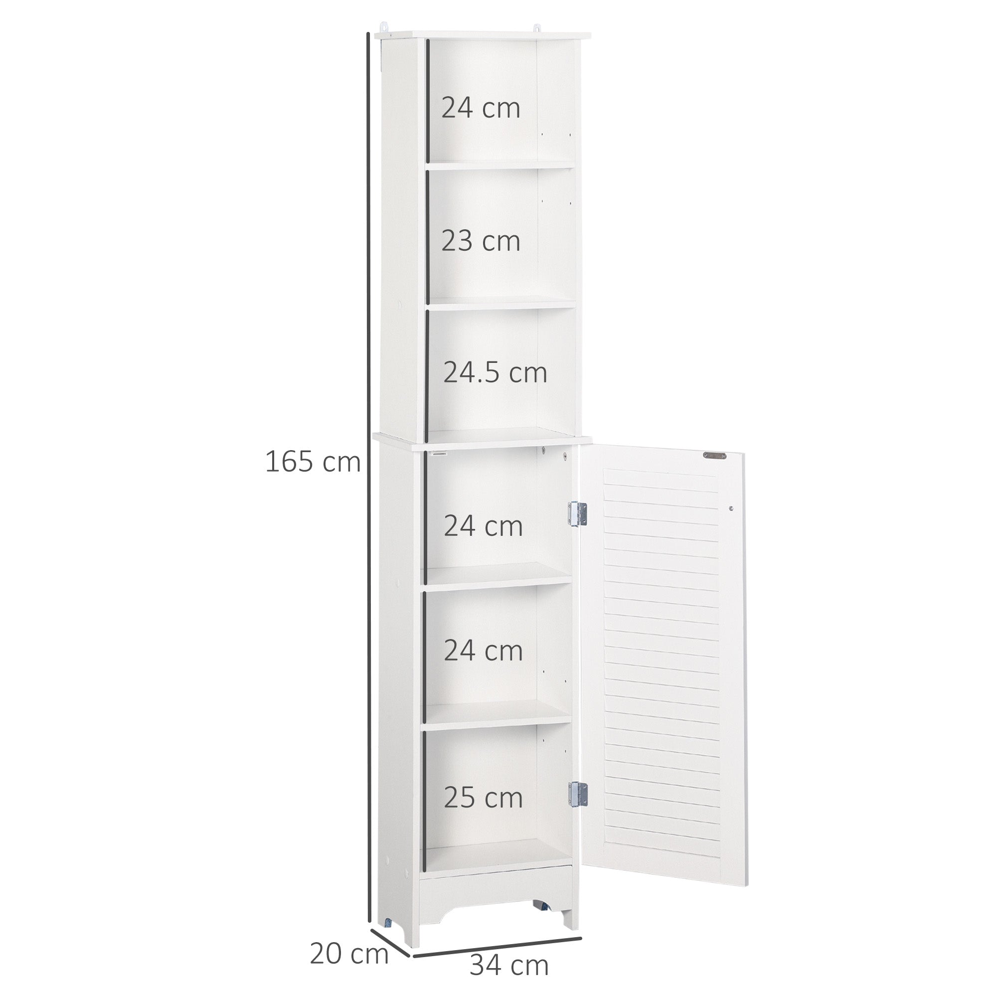 Homcom Bathroom Column with 3 -level shelf and locked locker, in MDF and chipboard, 34x20x165 cm, white - Borgè