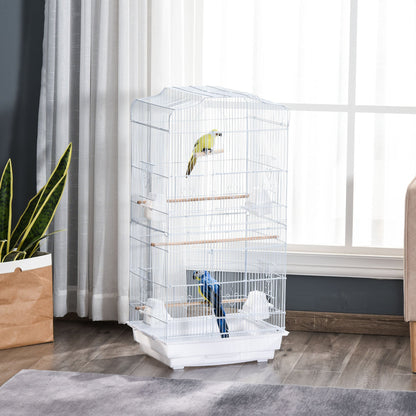 Pawhut bird cage with trespoli, swing and bowls, metal and plastic aviary, 46.5x35.5x92cm, white - Borgè