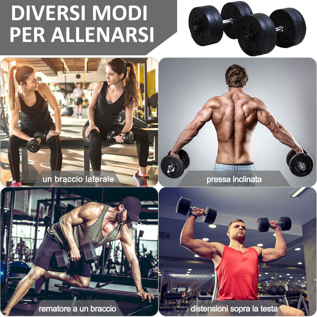 Gym Dumbbell 20KG Set (4x2.5kg, 4x2kg) with 8 Discs of 2kg, 2.5kg, Ø25mm, for Home Training - Borge' Group Limited