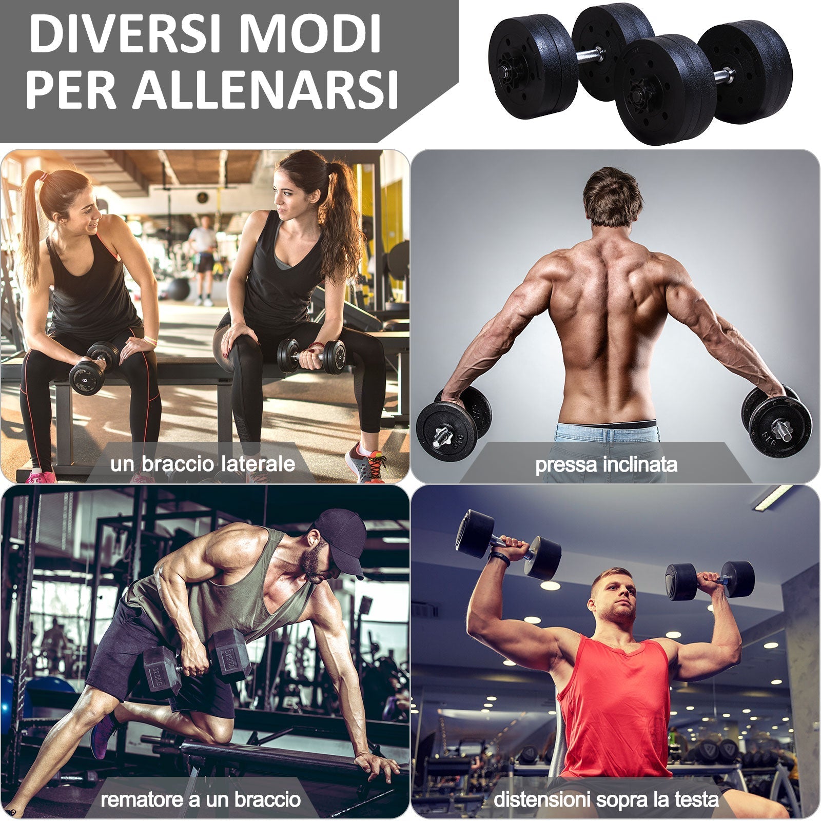 Gym Dumbbell 20KG Set (4x2.5kg, 4x2kg) with 8 Discs of 2kg, 2.5kg, Ø25mm, for Home Training - Borge' Group Limited