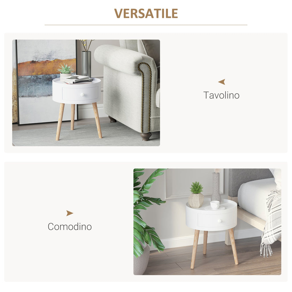 Modern Living Room Table with wooden, white, ф38x45cm drawer - Borgè