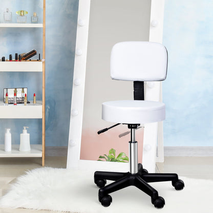 Homcom swivel stool with backrest, adjustable height and 5 -like white -like wheels for home or shop