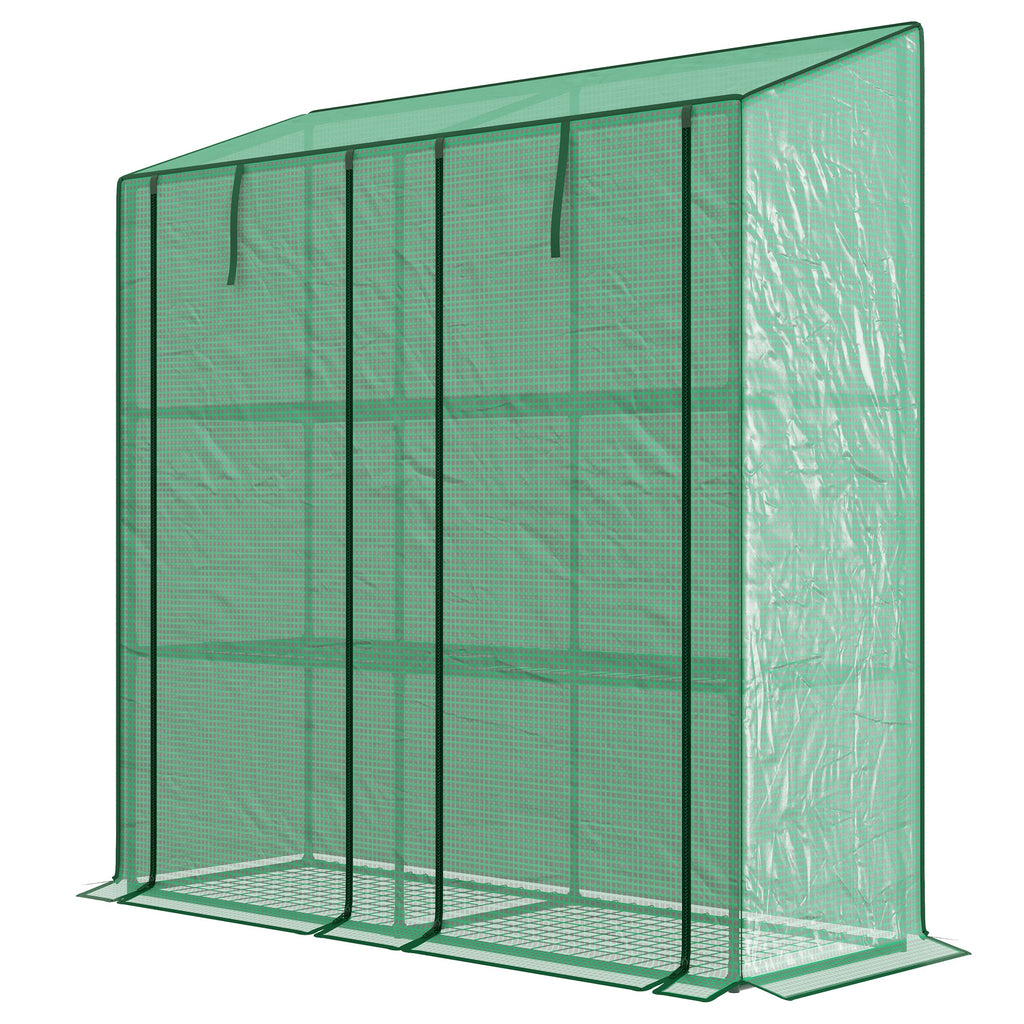 Outsunny garden greenhouse with pear coverage, 6 shelves and 2 roller shown doors, 143x46x151cm, green - Borgè