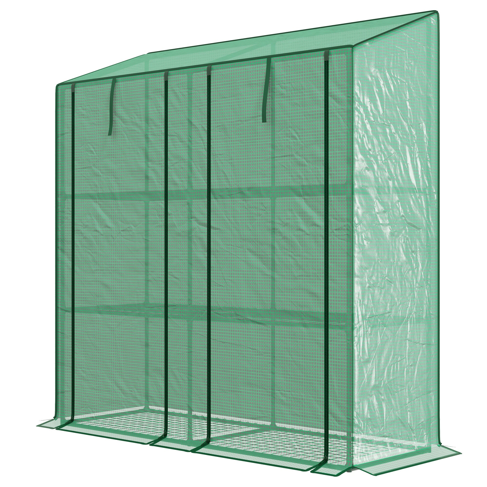 Outsunny garden greenhouse with pear coverage, 6 shelves and 2 roller shown doors, 143x46x151cm, green - Borgè