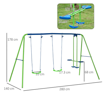 Outsunny Garden Set Set for 4 children, 1 double swing and 2 single swing, weight capacity 45kg (swing) 180kg (total), 280x140x178cm - Borgè