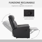 Ergonomic padded Relaxable Relaxable Armchair With Ecopelle Poggia Poglipies 80 × 97 × 107cm Black - Borgè