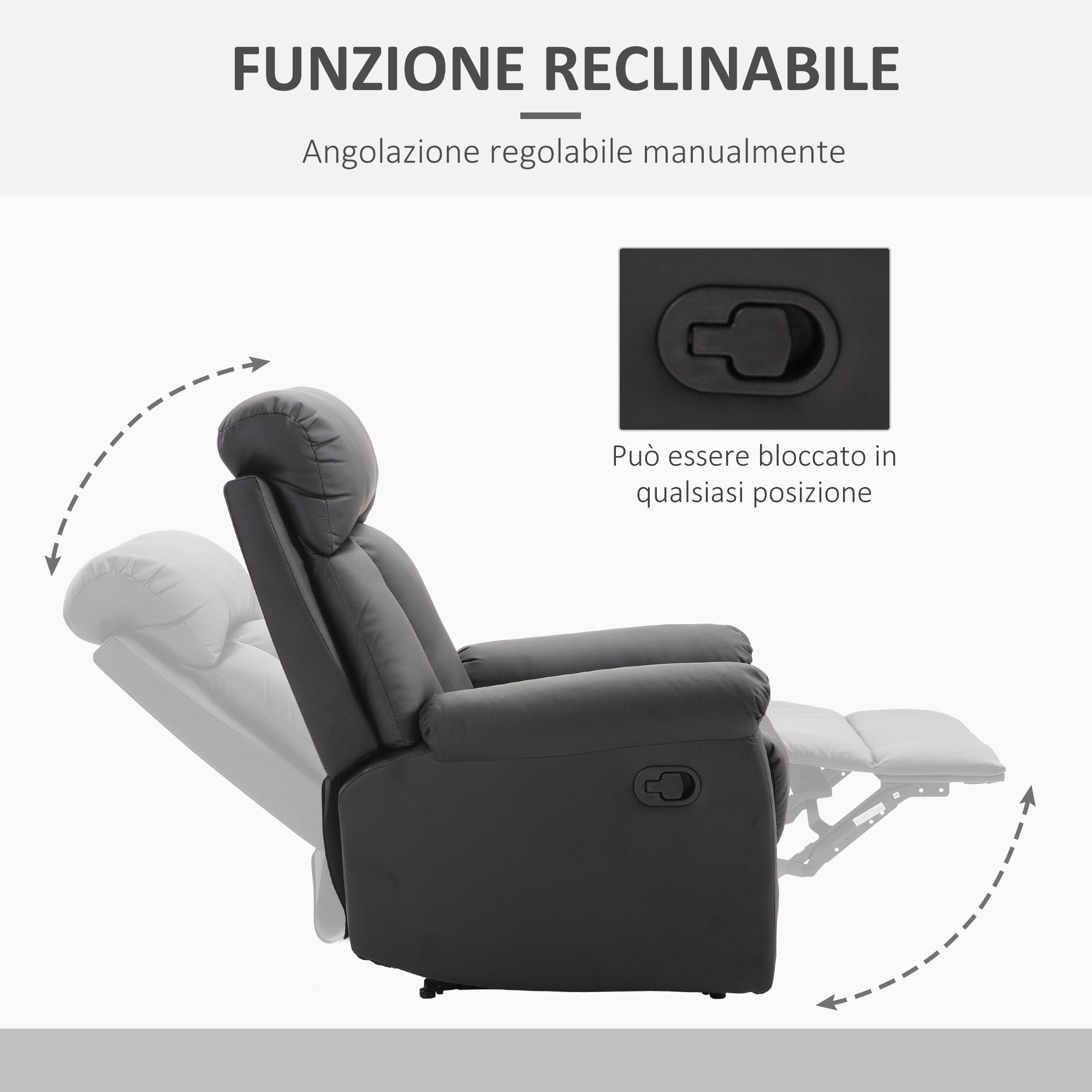 Ergonomic padded Relaxable Relaxable Armchair With Ecopelle Poggia Poglipies 80 × 97 × 107cm Black - Borgè