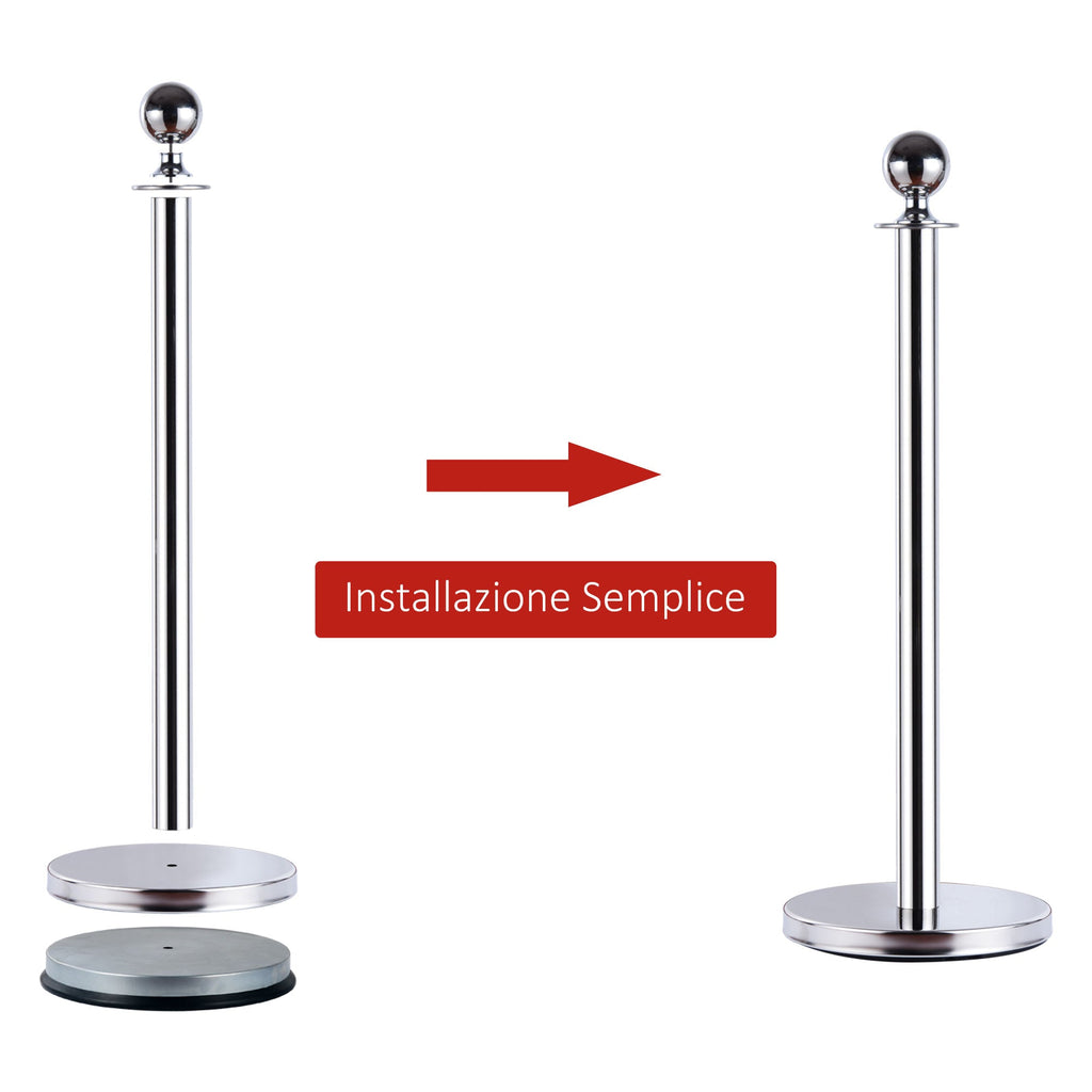 Silver Stainless Steel Retractable Bollard | with Red Rope | ф32 x 95cm - Borgè