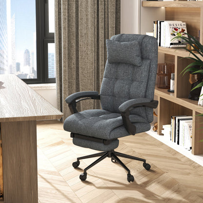 Vadgetto Retlinable Ergonomic Office Chair, High Back Directional Chair, Office Armchair With Puogatesta and Removable footrest, 66x70x116-124cm, Grey - Borgè