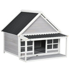 Outdoor Dog Kennel in Wood and PVC with Porch and Windows, 126x118x105cm, Grey - Borge' Group Limited