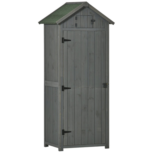 Outsunny garden shed holding waterproof wooden tools, 77x54.2x179cm - Grey - Borgè