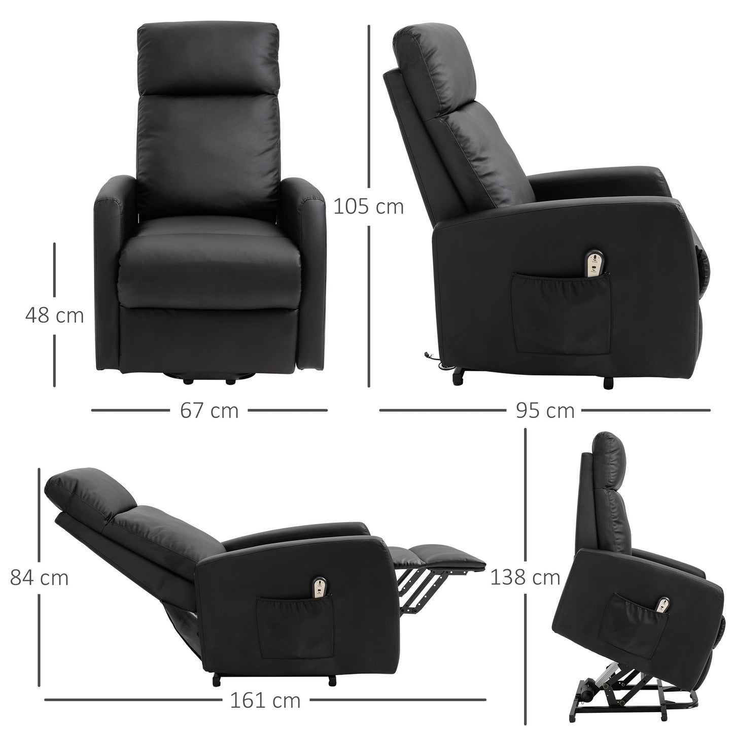 Lift Armchair With Remote Control, Backable Backable at 145 ° and black -like footrests, 67x95x105cm - Borgè