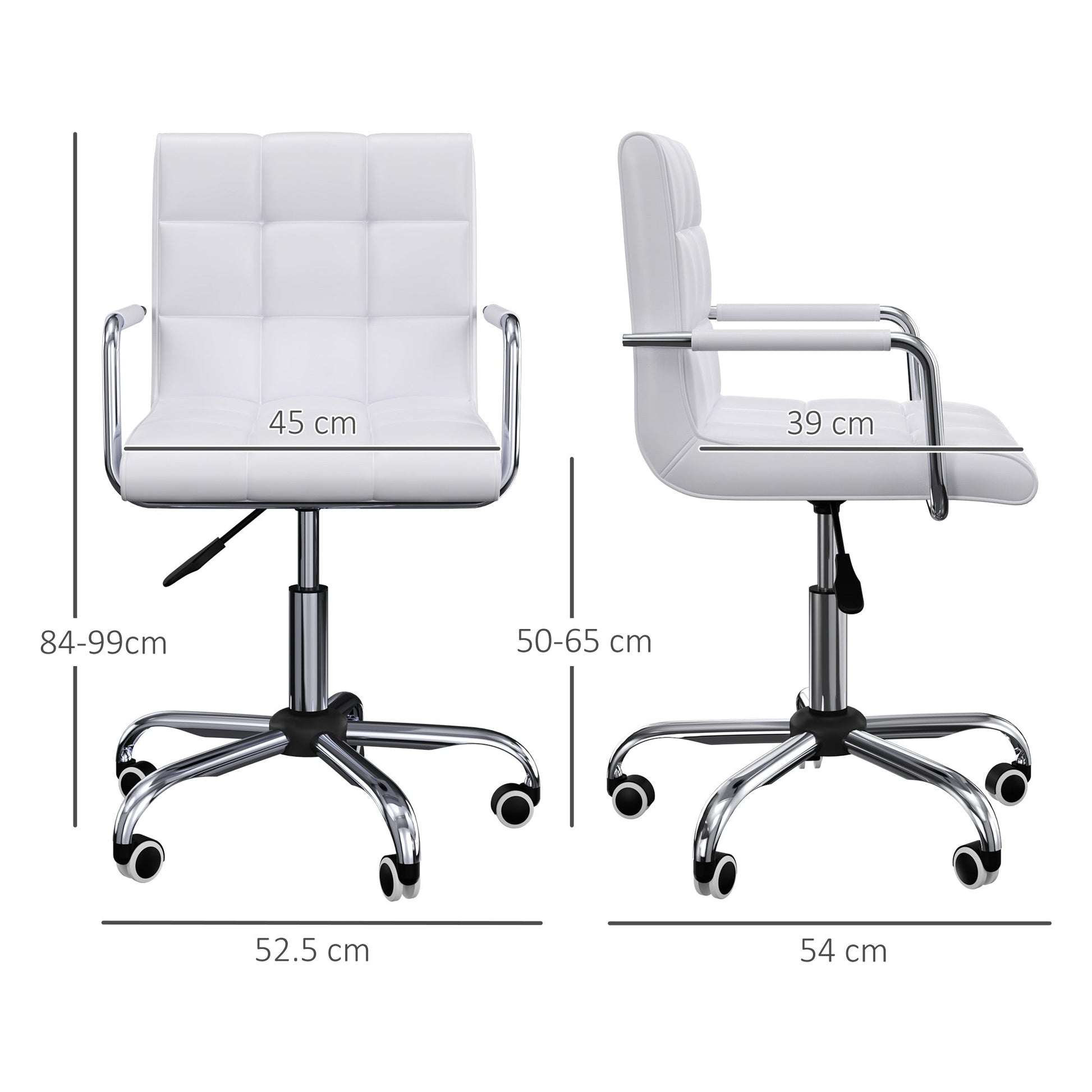 Homcom office chair in white-like-like 5 swivel wheels, padding and adjustable height, 52.5x54x84-99cm - Borgè